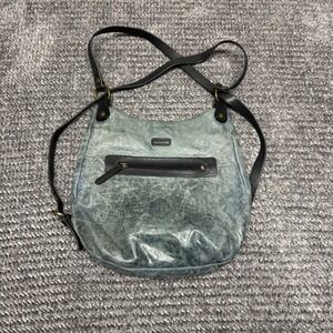 Ellington Womens Distressed Leather Shoulder Bag Hobo Convertible Blue Gray